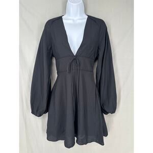 HM Dress Womens XS Black Mini Babydoll Witchy Whimsigoth Boho Long Sleeve